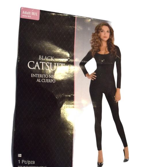 Black Catsuit Halloween Costume1-Piece Stretch Bodysuit Women M/L up to Sz 12 - Picture 1 of 8
